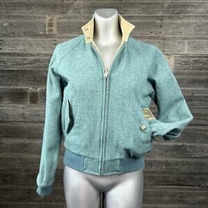 Vintage Woolrich Reversible Jacket Wool Blend Bomber Green Tan USA Women M